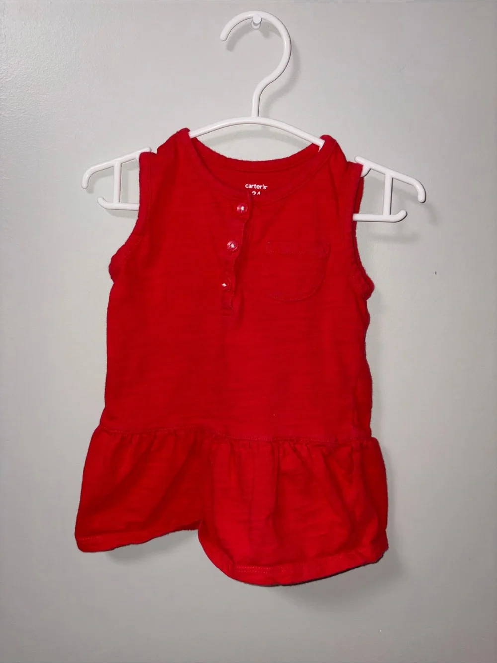 Carters Red Sleeveless Ruffle Hem Front Pocket Tank Girls 24M